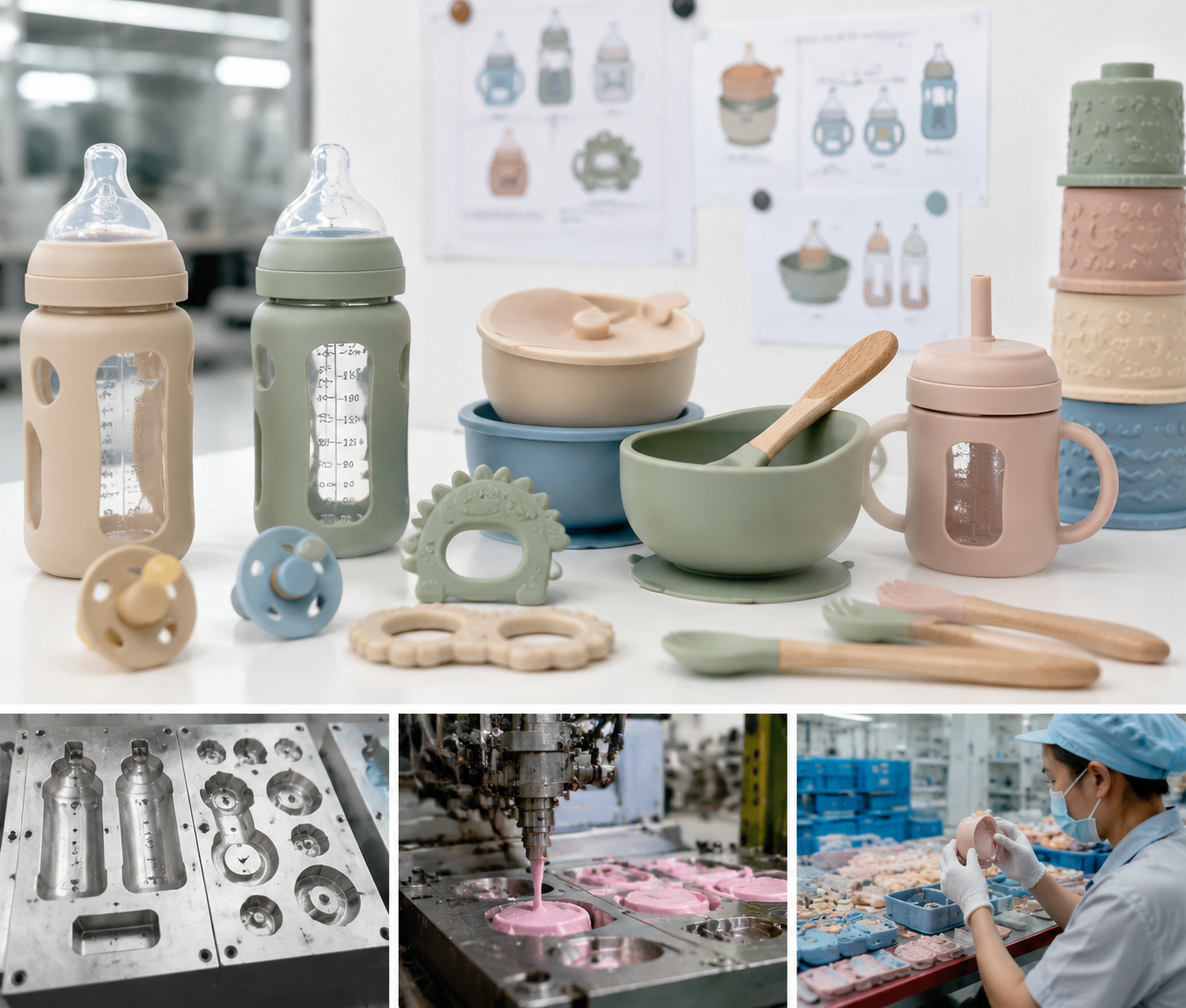 Custom silicone baby products manufactured by Baiya Silicone for OEM and ODM baby brands