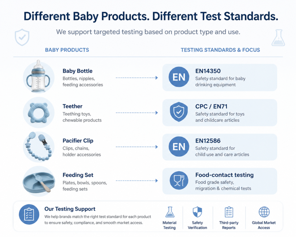Different silicone baby products may need different testing support