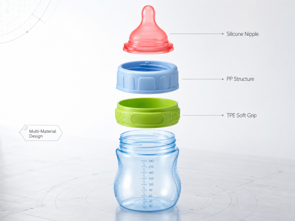 Multi-Material Baby Bottle with Silicone PP and TPE