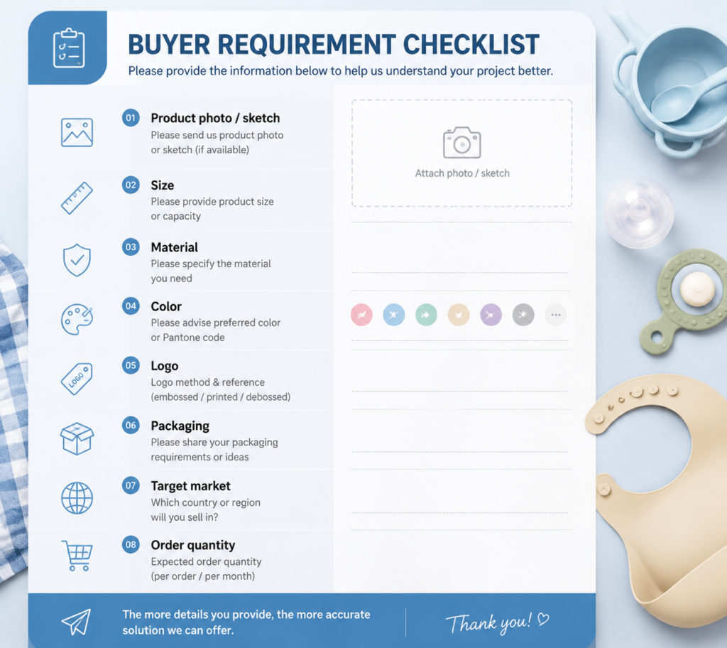 Silicone baby product requirement checklist for OEM project