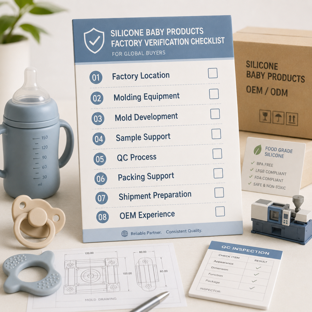 Silicone baby products factory proof checklist for equipment QC mold development and packing support
