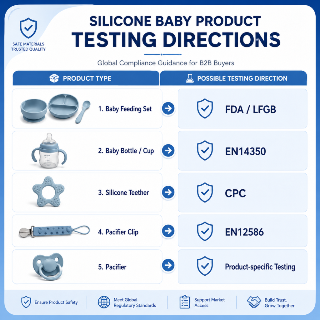 Silicone baby product certifications by product type and testing direction